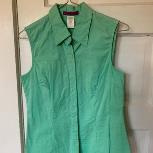 Mint green sleeveless collared button-up blouse (S)
